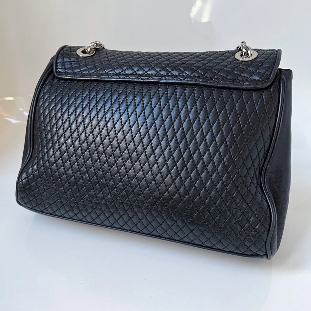 Ann Taylor Genuine Leather Quilted Flap Shoulder Handbag Black Chain Strap - Picture 5 of 17